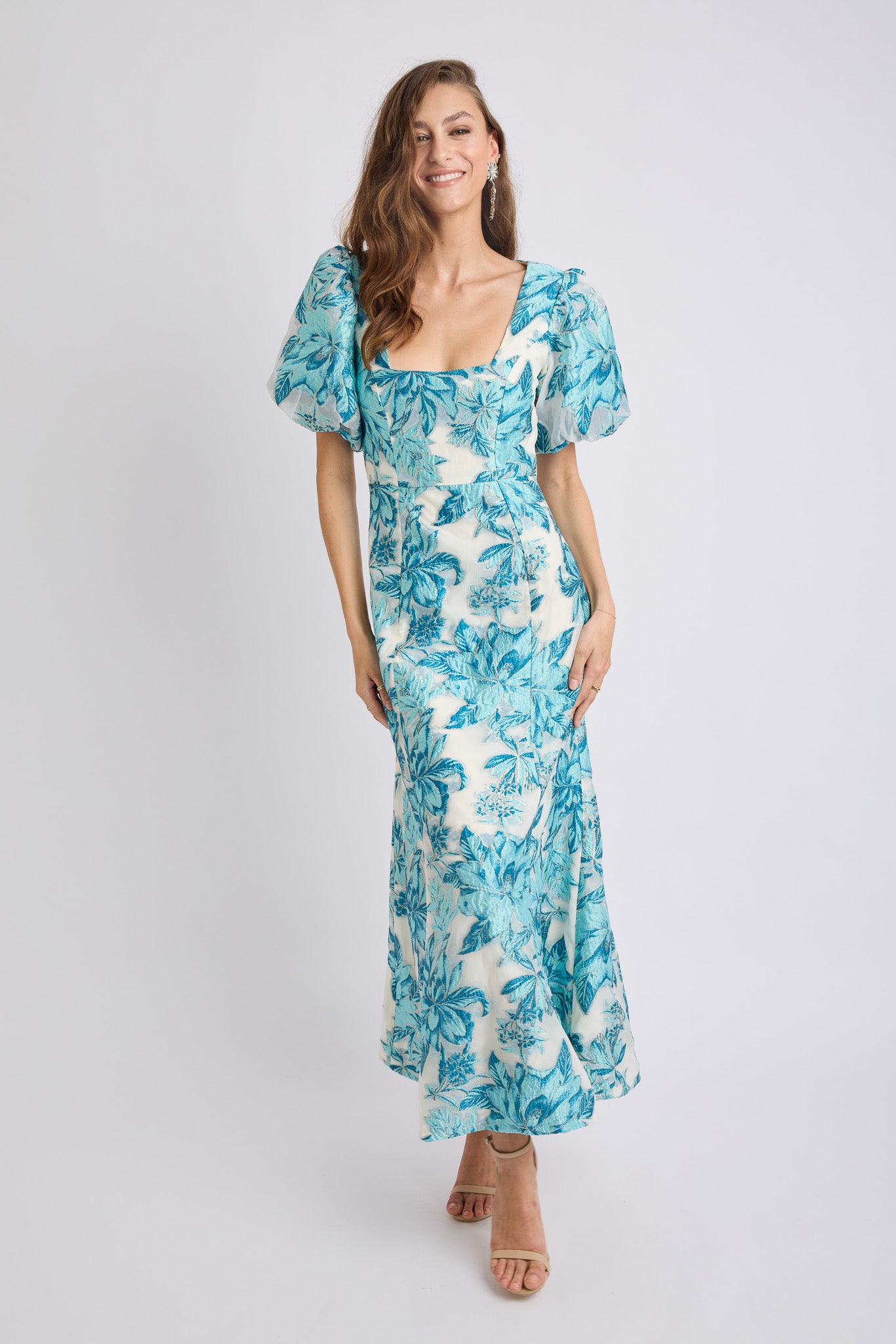 Seanna Square Neck Puff Sleeve Midi Dress