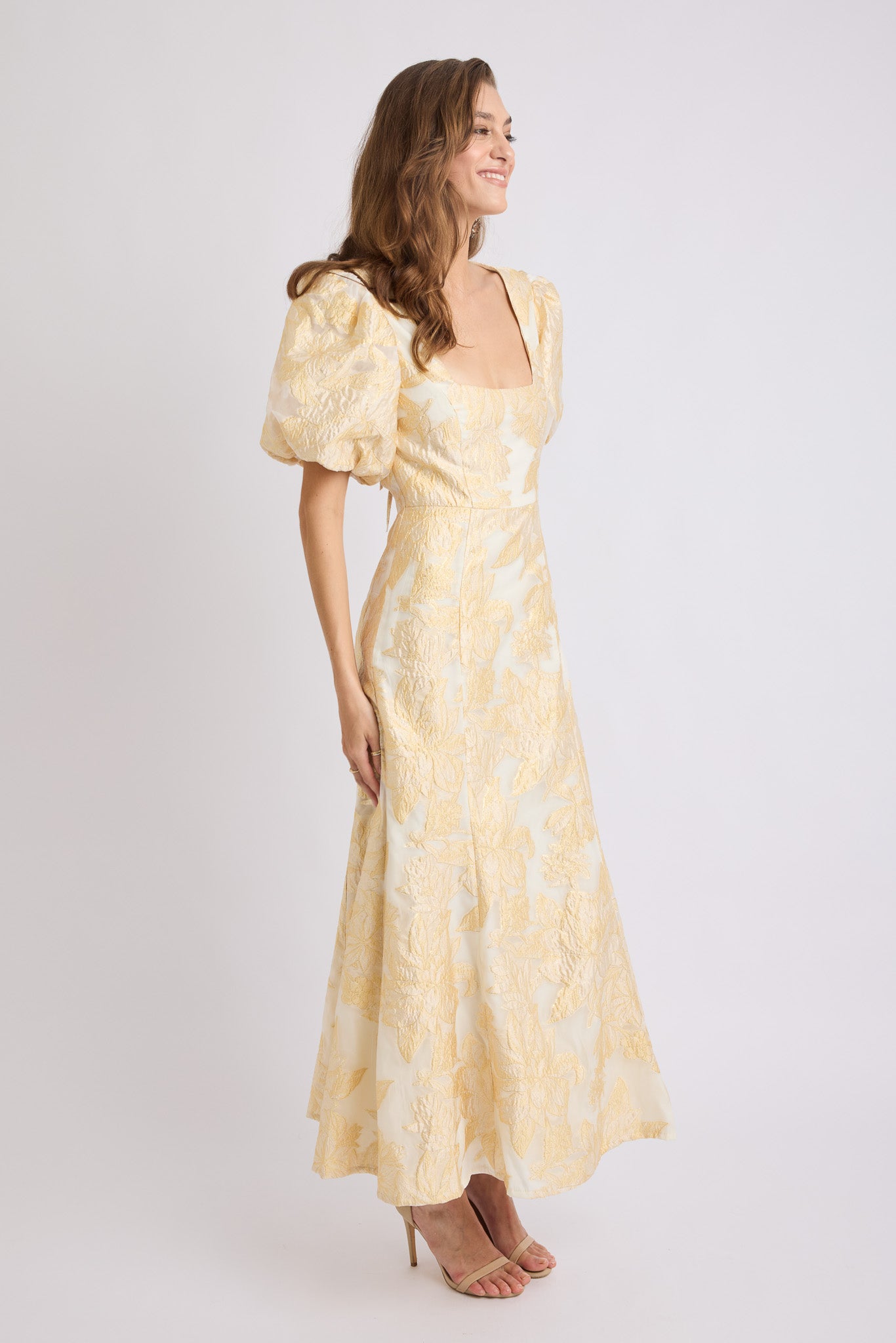 Seanna Square Neck Puff Sleeve Midi Dress