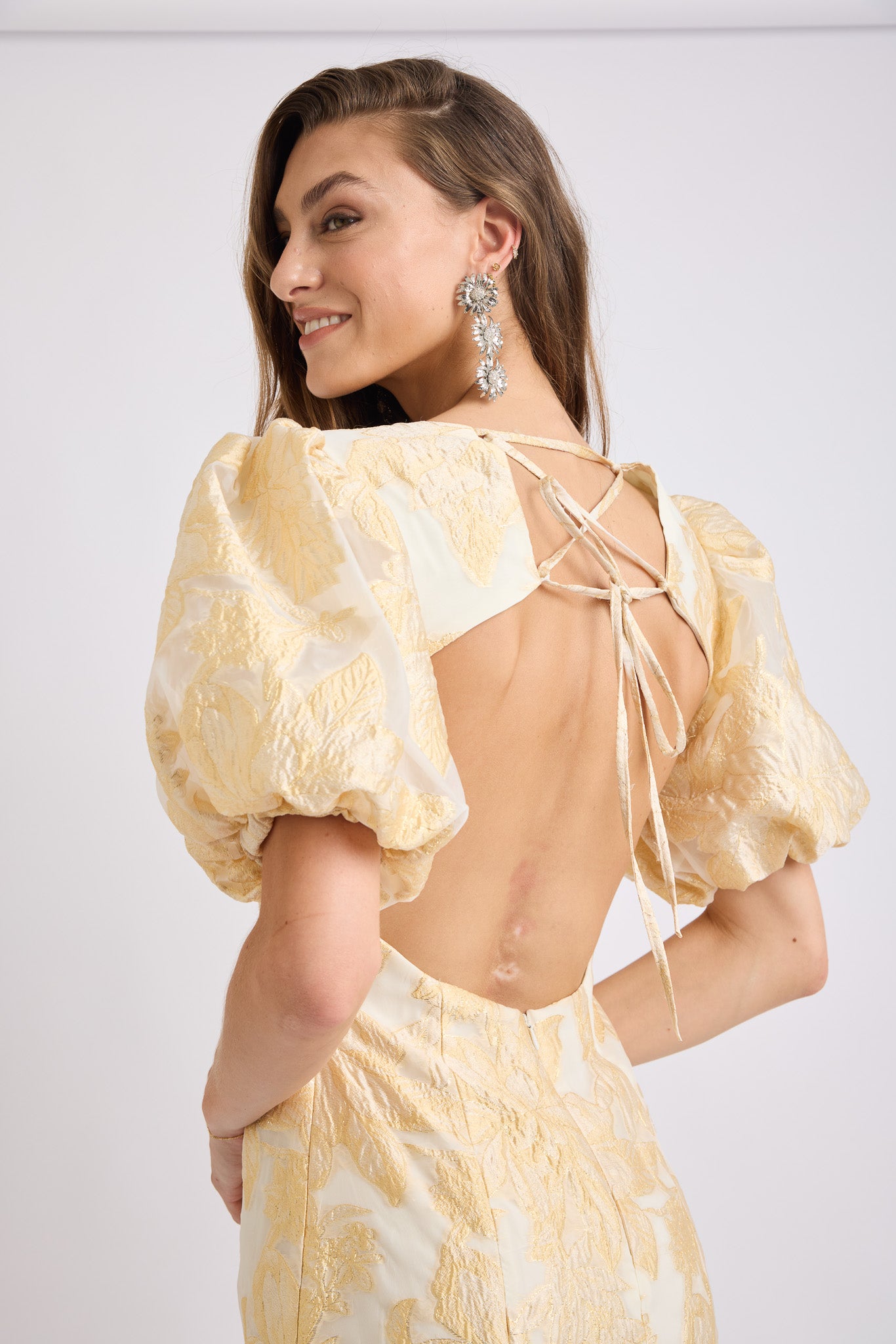 Seanna Square Neck Puff Sleeve Midi Dress