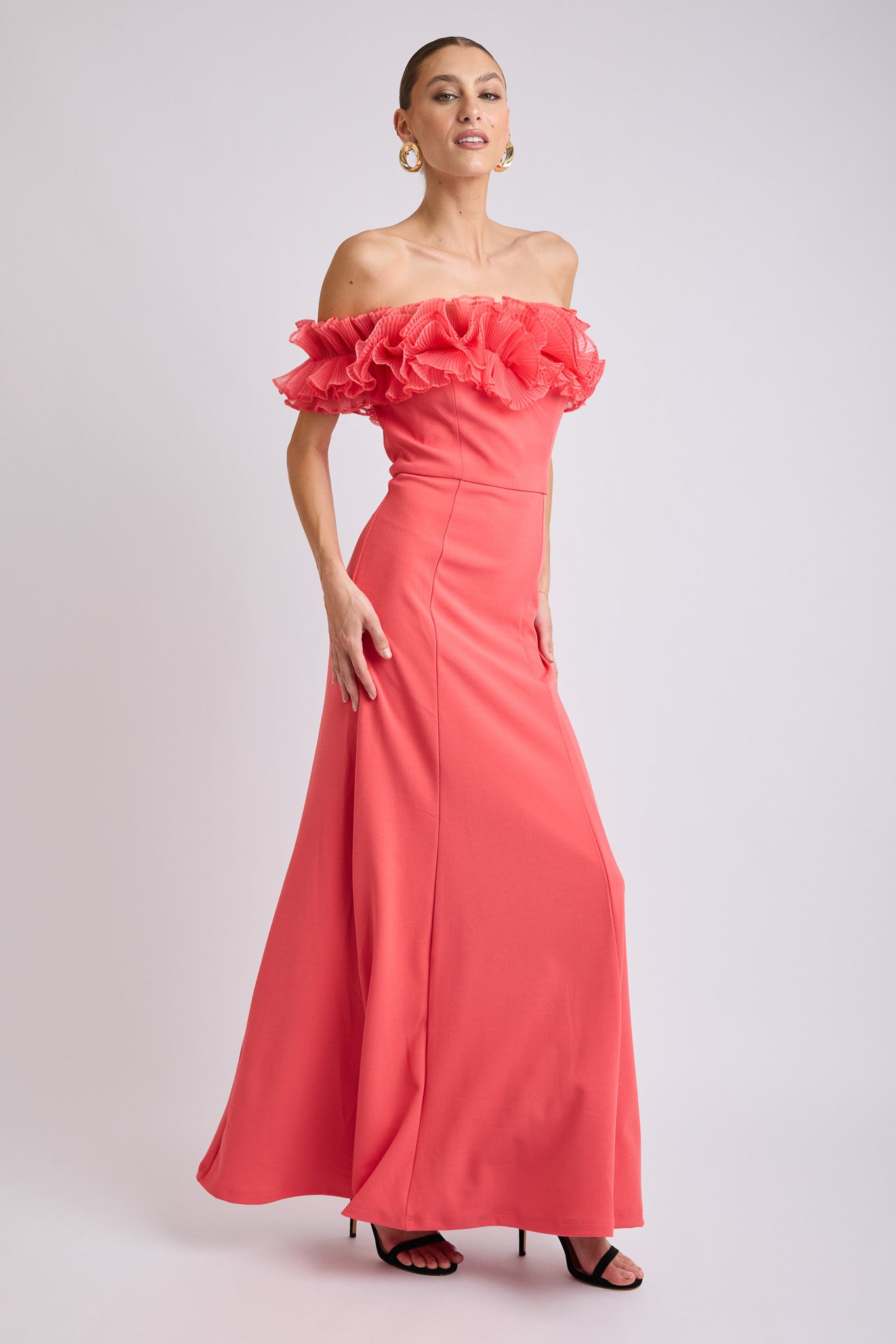 Trevia Frill Neckline Midi Dress