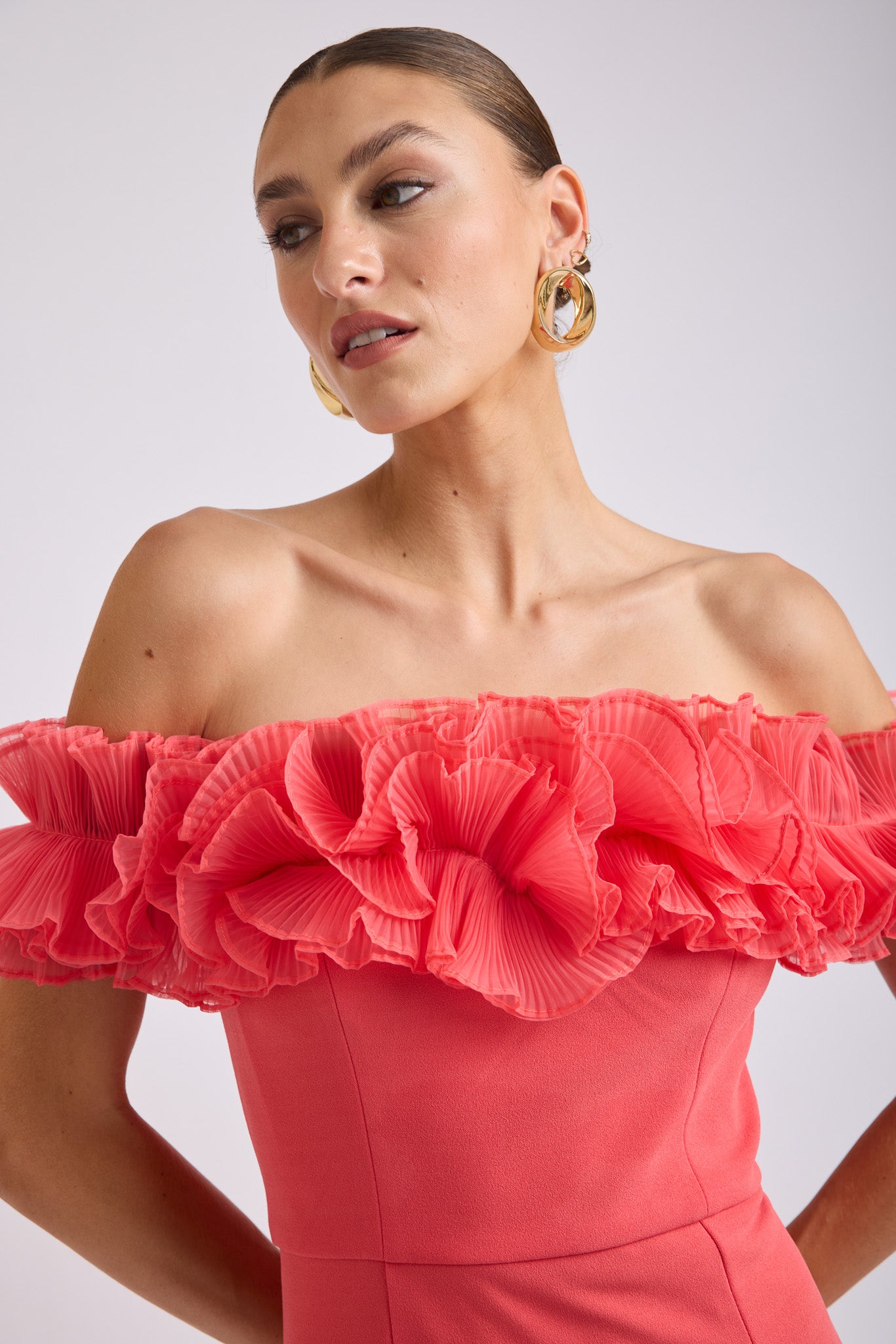 Trevia Frill Neckline Midi Dress