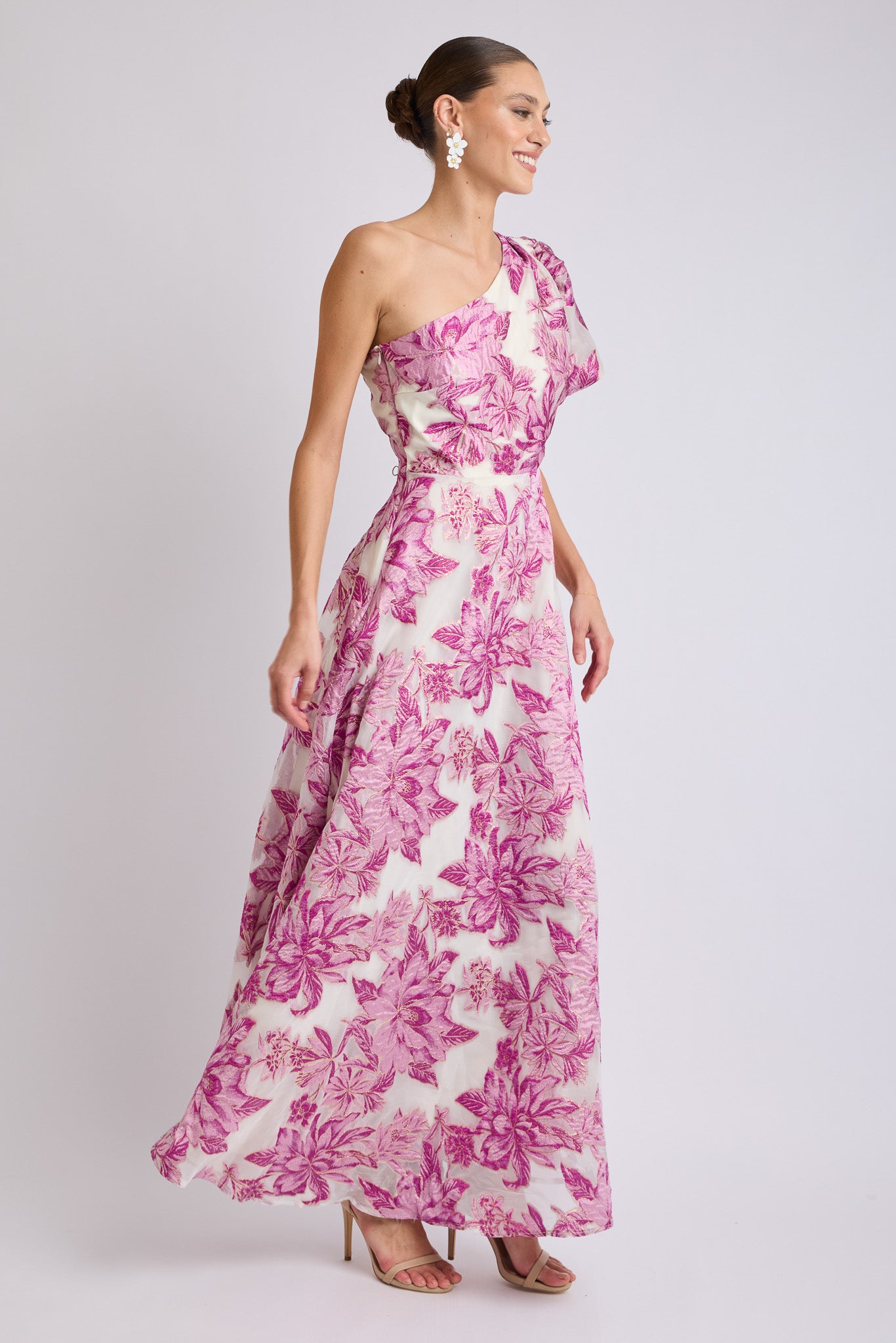 swf one shoulder puff sleeve maxi dress SWF One Shoulder Puff Sleeve Maxi Dress in Duomo
