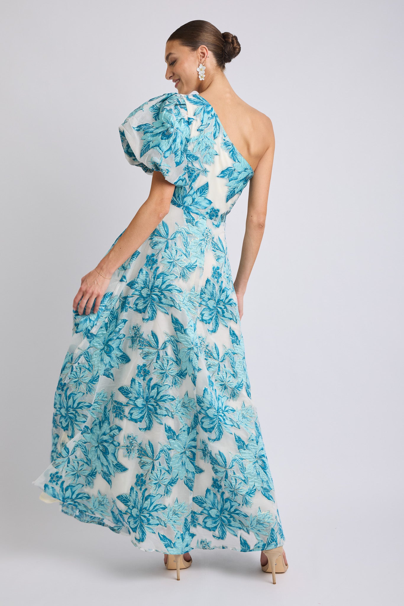 honey teal maxi dress Seanna Puff Shoulder Maxi Dress