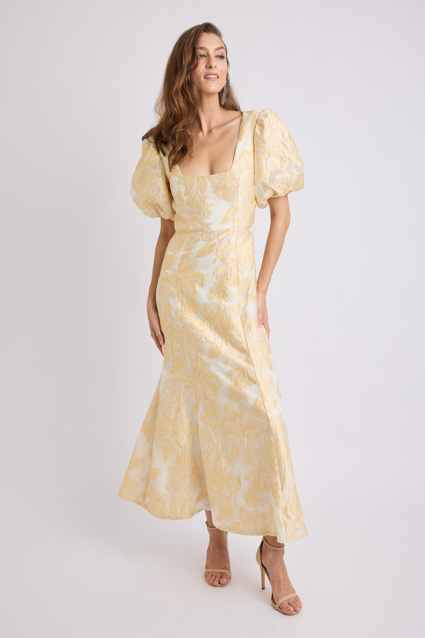 Seanna Square Neck Puff Sleeve Midi Dress