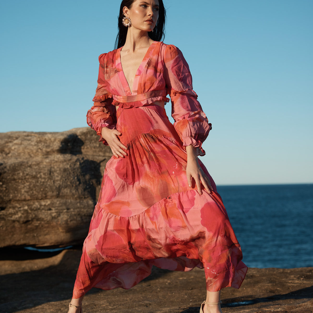 fitted lace wedding dress Pink Frill Sleeve Layla Midi Dress main image 0